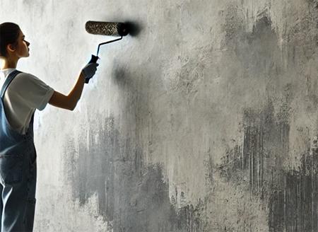 Woman Painting Wall to Look Like Concrete